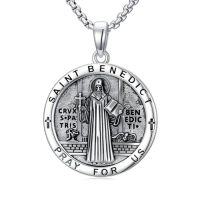 wholesale Saint Necklace For Men 925 Sterling Silver St Michael/st Christopher/st Benedict Necklace Medals Amulet Protection Pendant Religious Christian Catholic Jewelry Christmas Gifts For Men -style_name:6-Saint Benedict Necklace
