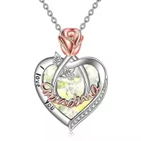 TOUPOP Sterling Silver Crystal I Love You Rose Flower Heart Necklace-color_name:04 Apr-Grandma Necklace with Heart Crystal