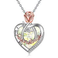 wholesale TOUPOP Christmas Gifts For Mom Grandma Nana 925 Sterling Silver I Love You Necklace Rose Flower Love Heart With Crystal Jewelry For Women -color_name:04 Apr-Grandma Necklace with Heart Crystal