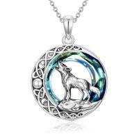 wholesale TOUPOP Wolf Necklace Sterling Silver Celtic Crescent Moon Pendant With Crystal Jewelry Birthday Christmas Gifts For Her Wife -style_name:Wolf