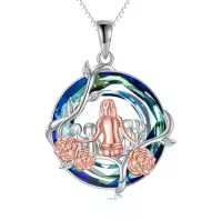 TOUPOP Sterling Silver Rose Flower Necklace Mothers Day Christmas Gifts-style_name:A-Rose Flower-4 Children