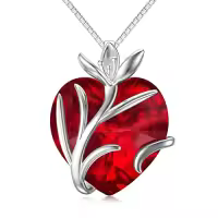 TOUPOP Sterling Silver Crystal Birth Flower Pendant Necklace-style_name:1-January-Snowdrop-Heart Crystal