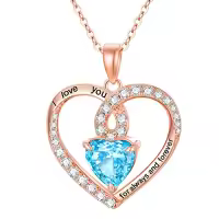 TOUPOP Sterling Silver Birthstone Forever Love Heart Pendant Necklace-color_name:Rose Gold-03-Mar