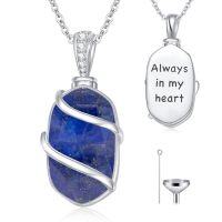 wholesale Urn Necklaces For Ashes 925 Sterling Silver Dainty Gemstone Cremation Jewelry Memorial Jewelry For Women -color_name:Lapis Lazuli