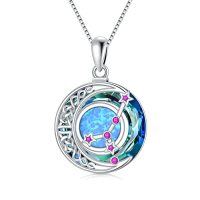 wholesale TOUPOP Zodiac Necklace 925 Sterling Silver Celtic Moon Constellation Pendant Necklaces With Blue Crystal And Blue Opal Jewelry Birthday Christmas Gifts For Women -style_name:07-Cancer(6.22-7.22)-Ruby