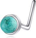 wholesale 925 Sterling Silver L-Shaped Nose Stud with Turquoise Stone for Women Men Nostril Piercing Jewelry-0-0