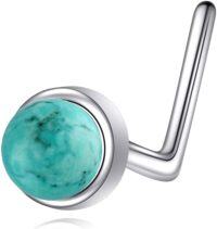 wholesale 925 Sterling Silver L-Shaped Nose Stud with Turquoise Stone for Women Men Nostril Piercing Jewelry-turquoise