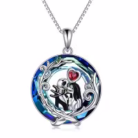 TOUPOP Sterling Silver Abalone Crystal Jack Skellington Necklace-color_name:Jack and Sally with Blue Circle Crystal