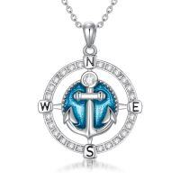 wholesale Anchor/compass Necklace For Women 925 Sterling Silver Anchor Compass Pendant Celtic Knot Travel Necklace, Anchor/compass Graduation Necklace Jewelry Gift For Women Men Christmas Anniversary Birthday, 18+2 Inch -style_name:Zircon-Compass Anchor