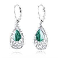 wholesale Filigree Earrings For Women 925 Sterling Silver Teardrop Gemstone Dangle Earrings Fine Jewelry Christmas Gifts For Women -style_name:Malachite