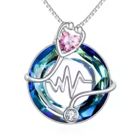 TOUPOP Sterling Silver Crystal 12 Months Birthstone Stethoscope Pendant Necklace-color_name:10-October-Tourmaline