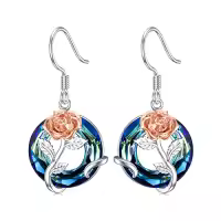 TOUPOP Sterling Silver Crystal Birth Flower Earrings 12 Month Floral Jewelry Gifts-color_name:06-June-Rose-Circle Crystal