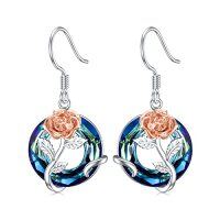 wholesale TOUPOP Birth Flower Earrings 925 Sterling Silver 12 Month Floral Earrings Birthstone Crystal Jewelry Birthday Christmas Gifts For Women -color_name:06-June-Rose-Circle Crystal