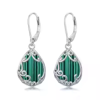 TOUPOP Sterling Silver Celtic Filigree Teardrop Leverback Earrings-color_name:Malachite