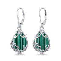 wholesale Teardrop Earrings For Women Celtic Filigree Drop Earrings Sterling Silver Leverback Jewelry Christmas Gifts For Women Mom -color_name:Malachite