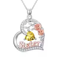 TOUPOP Sterling Silver Birthstone Heart Rose Necklace For Sister-style_name:11-November