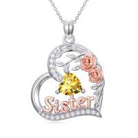 wholesale Sister Birthday Gifts For Sister 925 Sterling Silver Heart Rose Birthstone Necklace For Women Anniversary Christmas Jewelry Gift For Sis -style_name:11-November