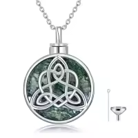 TOUPOP Sterling Silver Abalone Shell Urn Necklace For Ashes Memorial Jewelry-style_name:19-Celtic knot-Moss Agate Crystal