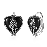 TOUPOP Sterling Silver Black Agate Butterfly Celtic Rose Leverback Dangle Earrings-style_name:01-Black-Rose