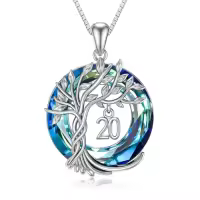 TOUPOP Sterling Silver Crystal Tree Of Life Necklace Gift For Women-style_name:20th-Blue Crystal