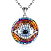 TOUPOP Sterling Silver Crystal Evil Eye Necklace Pendant Protection Gift-style_name:A03-Volcanic crystal