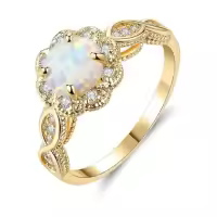 TOUPOP Sterling Silver Gold Plated Opal Moissanite Women's Ring Size 6-9-color_name:Yellow Gold,size_name:6