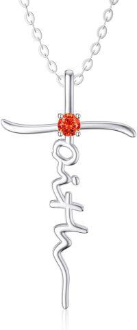 wholesale Sterling Silver Birthstone Faith Cross Necklace 18 +2 Christian Jewelry Gift-07-July