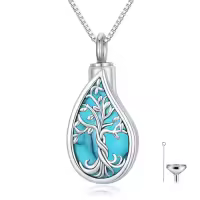 TOUPOP Sterling Silver Gemstone Teardrop Tree Of Life Urn Necklace-color_name:Turquoise