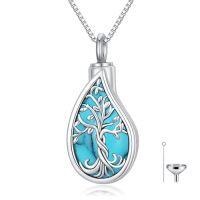 wholesale TOUPOP Teardrop Tree Of Life Urn Necklace For Ashes 925 Sterling Silver Gemstone Tree Of Life Cremation Jewelry With Funnel Filler Memorial Jewelry Gifts For Women Men -color_name:Turquoise