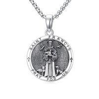 wholesale Saint Necklace For Men 925 Sterling Silver St Michael/st Christopher/st Benedict Necklace Medals Amulet Protection Pendant Religious Christian Catholic Jewelry Christmas Gifts For Men -style_name:11-Saint Francis Necklace