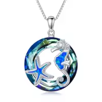 TOUPOP Sterling Silver Crystal Animal Necklace Turtle Elephant Dolphin Gift-style_name:7-Seahorse