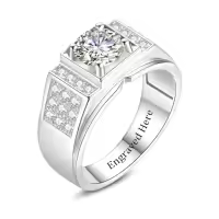 TOUPOP 925 Sterling Silver D Color Vvs1 Round Moissanite Men's Ring-style_name:J Moissanite Ring