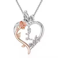 TOUPOP 925 Sterling Silver Rose Heart Butterfly Initial Necklace Gifts For Women-style_name:L Initial