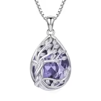 TOUPOP Sterling Silver Crystal Tree Of Life Birthstone Necklace Family Pendant Gift-color_name:Tedardrop-06-June-Alexandrite