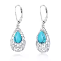 TOUPOP Sterling Silver Gemstone Teardrop Dangle Earrings-style_name:Turquoise