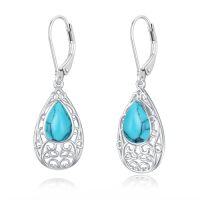 wholesale Filigree Earrings For Women 925 Sterling Silver Teardrop Gemstone Dangle Earrings Fine Jewelry Christmas Gifts For Women -style_name:Turquoise