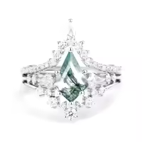 TOUPOP 10k Gold Moss Agate Moissanite Wedding Ring Set For Women-style_name:C Moss Agate Moissanite Ring