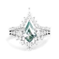 wholesale TOUPOP 3pcs Natural Moss Agate Moissanite Wedding Ring Set For Women Natural Moss Agate Ring Bridal Set 925 Sterling Silver 10k 14k 18k Solid Gold Engraved Egagement Anniversary Ring For Wife -style_name:C Moss Agate Moissanite Ring