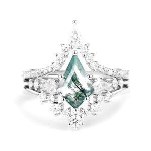 C Moss Agate Moissanite Ring