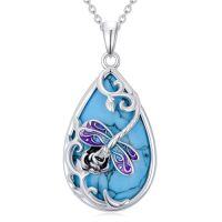wholesale Butterfly/dragonfly/bee Necklace For Women 925 Sterling Silver Teardrop Moonstone Turquoise Pendant Animal Jewelry Christmas Gifts For Women -style_name:2-Turquoise Dragonfly