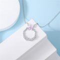 wholesale 925 Sterling Silver Pink & White CZ Butterfly Circle Pendant Necklace for Women-0-2