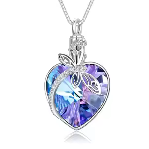 H-Dragonfly Urn Necklace-Purple Heart Crystal