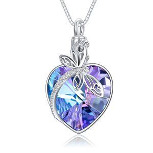 H-Dragonfly Urn Necklace-Purple Heart Crystal
