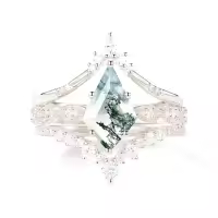 TOUPOP 10k Gold Moss Agate Moissanite Wedding Ring Set For Women-style_name:A Moss Agate Moissanite Ring