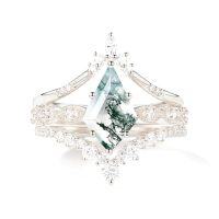 wholesale TOUPOP 3pcs Natural Moss Agate Moissanite Wedding Ring Set For Women Natural Moss Agate Ring Bridal Set 925 Sterling Silver 10k 14k 18k Solid Gold Engraved Egagement Anniversary Ring For Wife -style_name:A Moss Agate Moissanite Ring