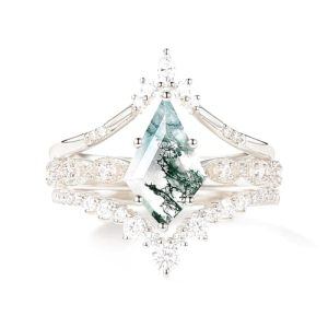 A Moss Agate Moissanite Ring