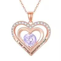 TOUPOP Sterling Silver Birthstone Forever Love Heart Jewelry Gifts-color_name:Rose Gold-02-Feb