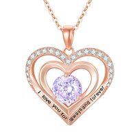 wholesale TOUPOP Mothers Day Gifts For Women Sterling Silver Forever Love Heart With Birthstone Jewelry Birthday Christmas Gifts For Her Wife Girlfriend Mom -color_name:Rose Gold-02-Feb