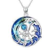 wholesale TOUPOP Sea Turtle/jellyfish/shark/octopus/seahorse Gifts Sterling Silver Ocean Waves Pendant Blue Crystal Sea Turtles Jewelry Christmas Summer Gifts For Women Her -style_name:Octopus