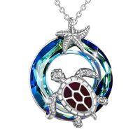 wholesale Turtle Gifts S925 Sterling Silver Crystal Sea Turtle Necklace Christmas Gifts For Women, 18+2 Inch -color_name:05-Blue-Red Agate